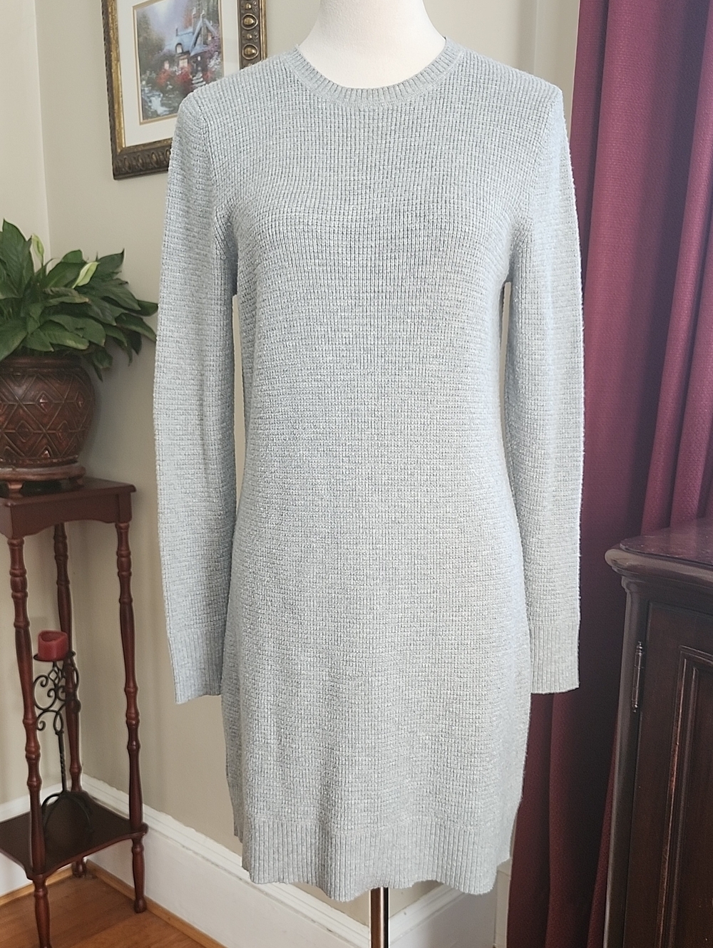 A New Day Classic Light Gray Crewneck Knit Sweater Dress, M